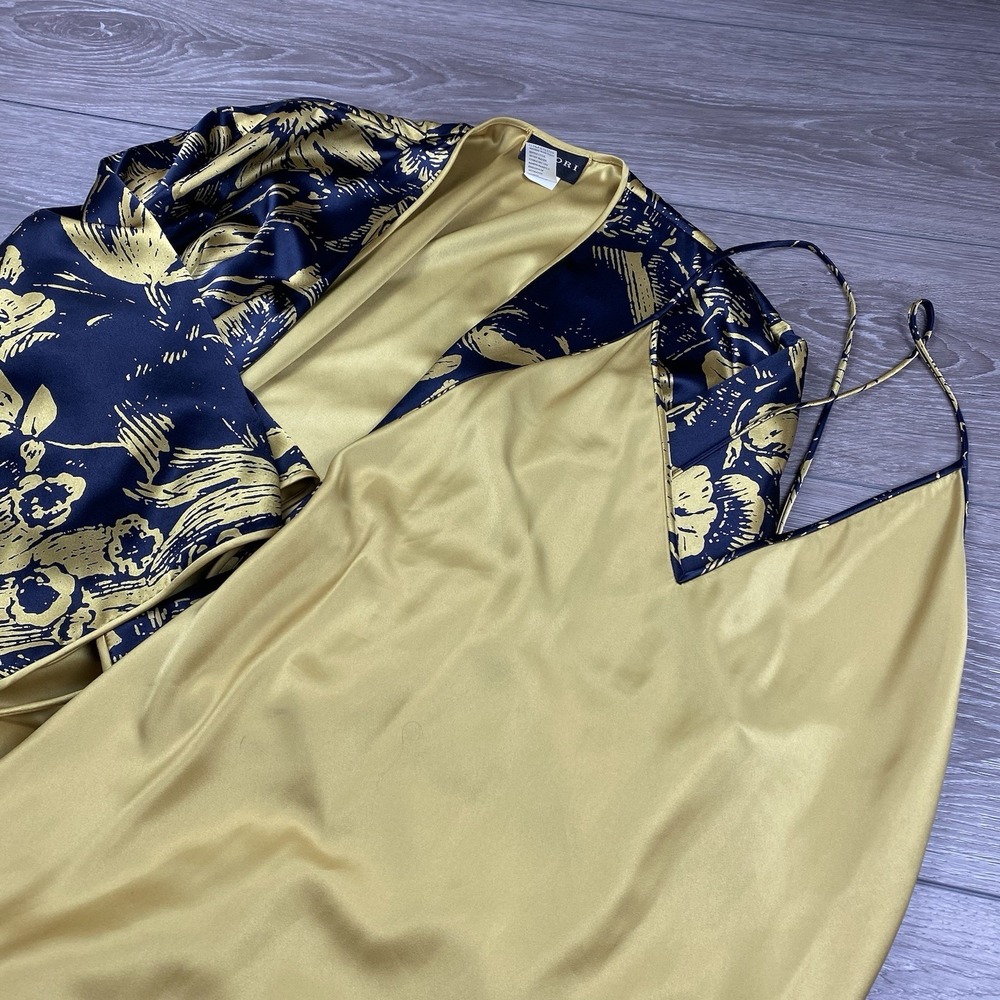 Natori Women's Polyester Long Night Gown & Robe Set Floral Blue Yellow XS